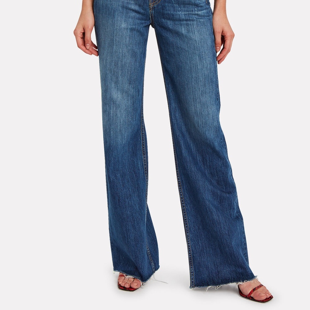 GRLFRND High-Rise Wide Leg Flare Jeans in Medium Blue - Picture 9 of 11
